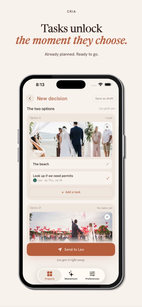 CoCria screenshot: Tasks unlock the moment they choose