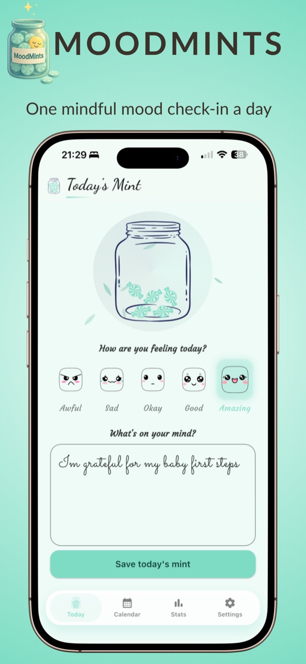 MoodMints screenshot: Today's mint: one mindful mood check-in a day