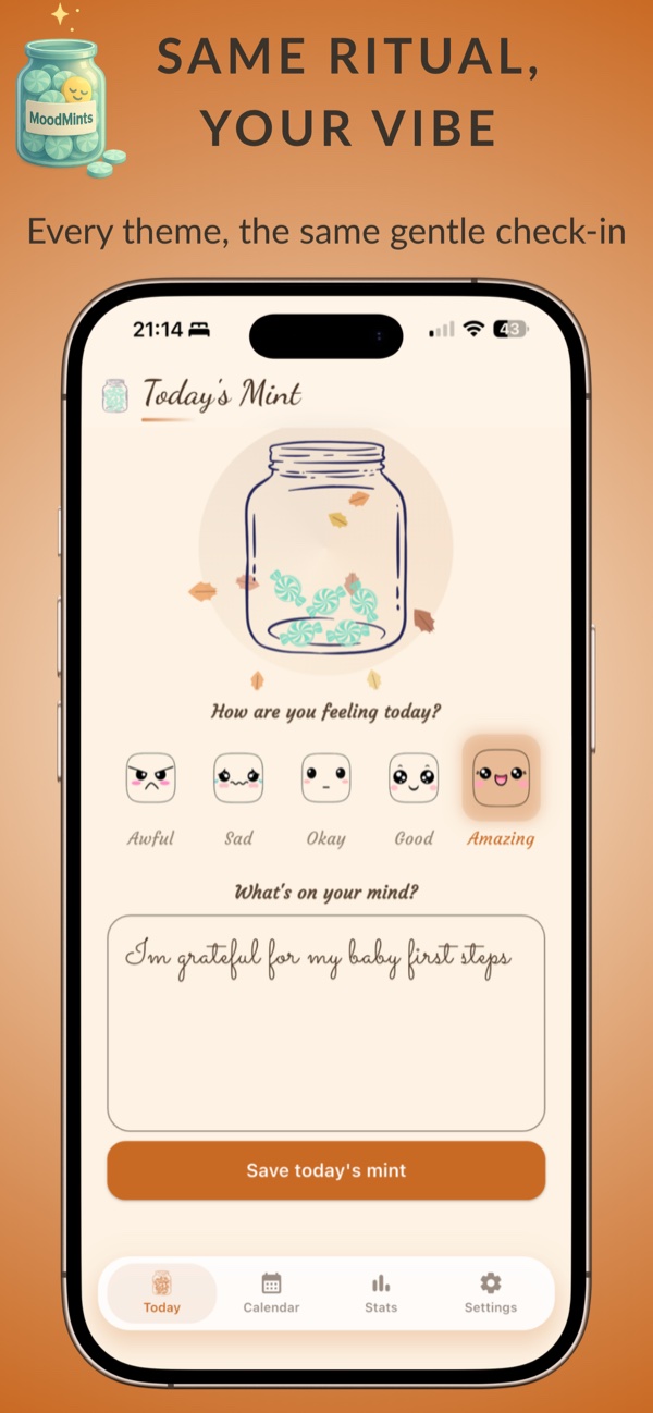 MoodMints screenshot: Autumn theme mood check-in