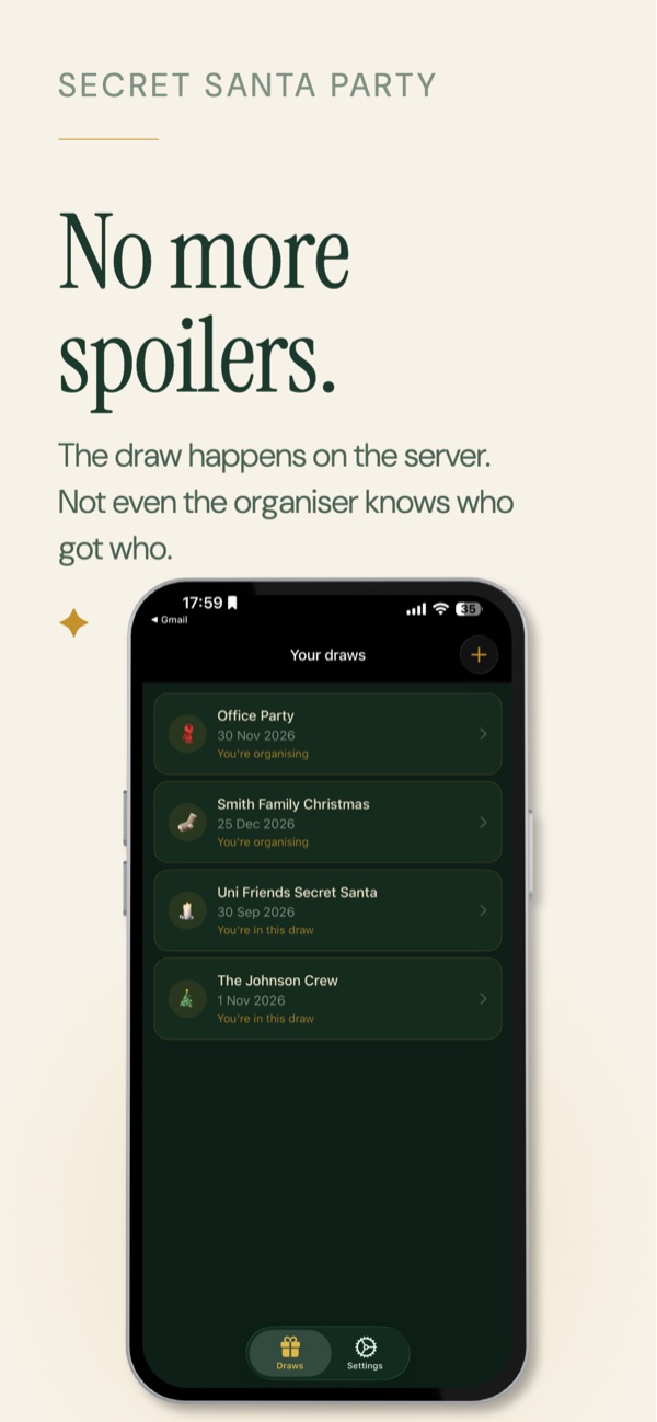Secret Santa Party screenshot: No more spoilers — not even the organiser knows who got who