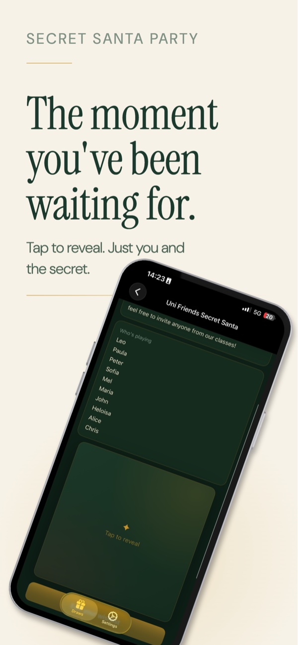 Secret Santa Party screenshot: Tap to reveal who you're buying for