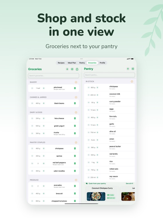 VeggieMate on iPad: groceries next to your pantry